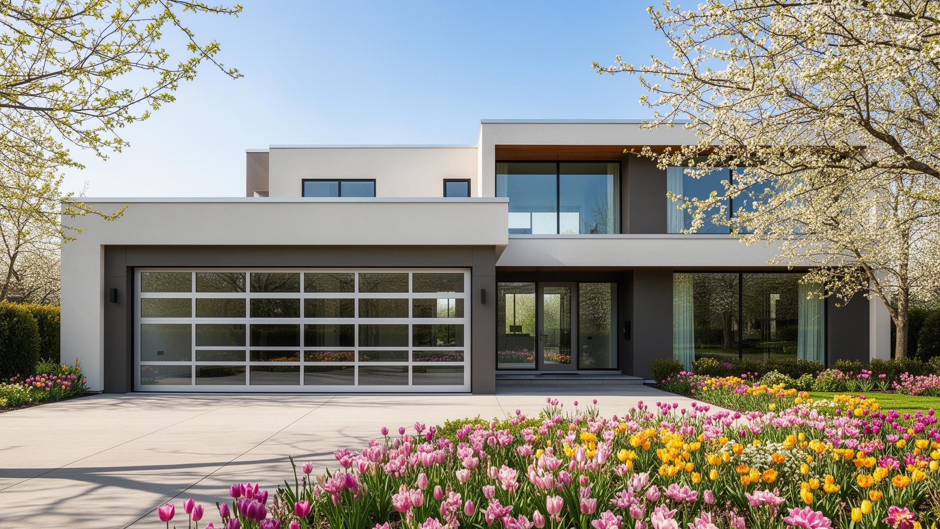 Modern contemporary home with aluminum glass panel garage door - Garage Door Toutle professional installation in Toutle, Washington